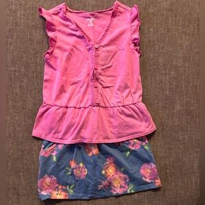 OshKosh B'gosh Pink Top and Blue Floral Skirt Set